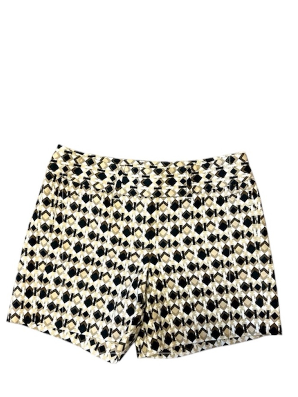 White House Black Market Cream & Black Geometric Patterned Shorts